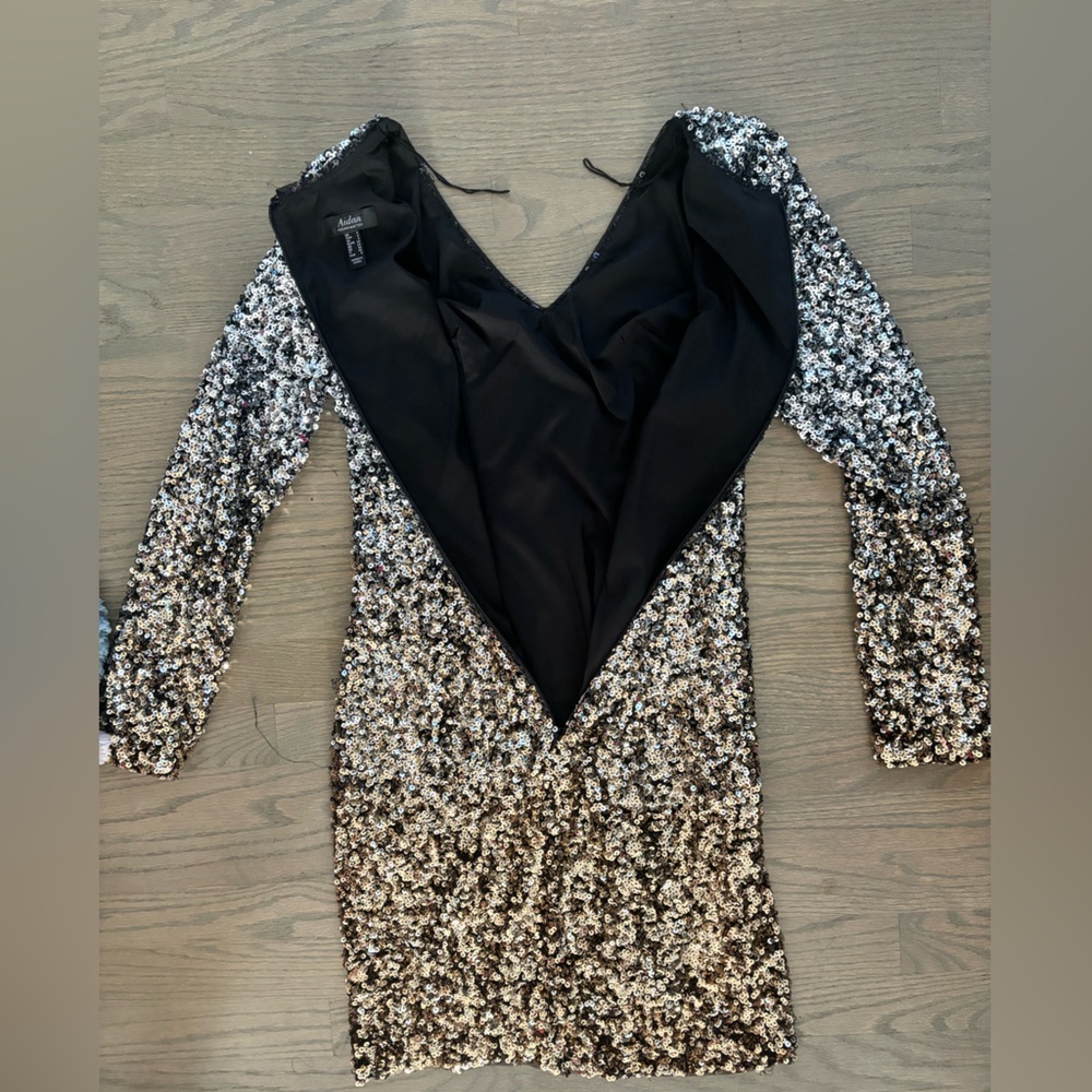 Aidan Mattox ombré gold silver sequin mini dress women’s size 4 - Picture 2 of 7